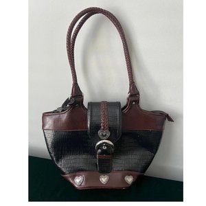 VINTAGE Brighton Brown/Black Leather Bucket Shoulder Bag Purse